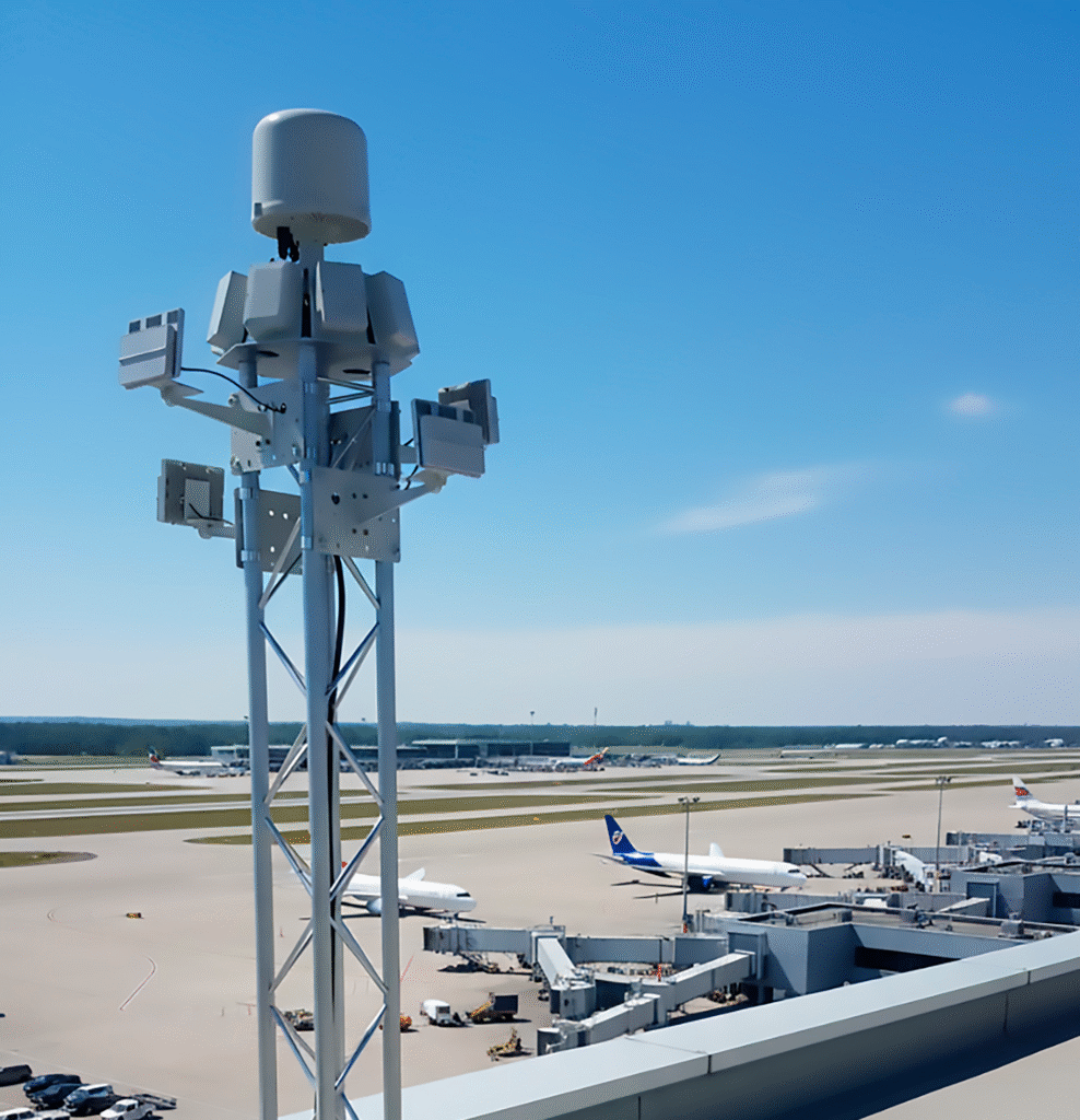 Airport with Multi-Layered Wolfpack Drone Decetor